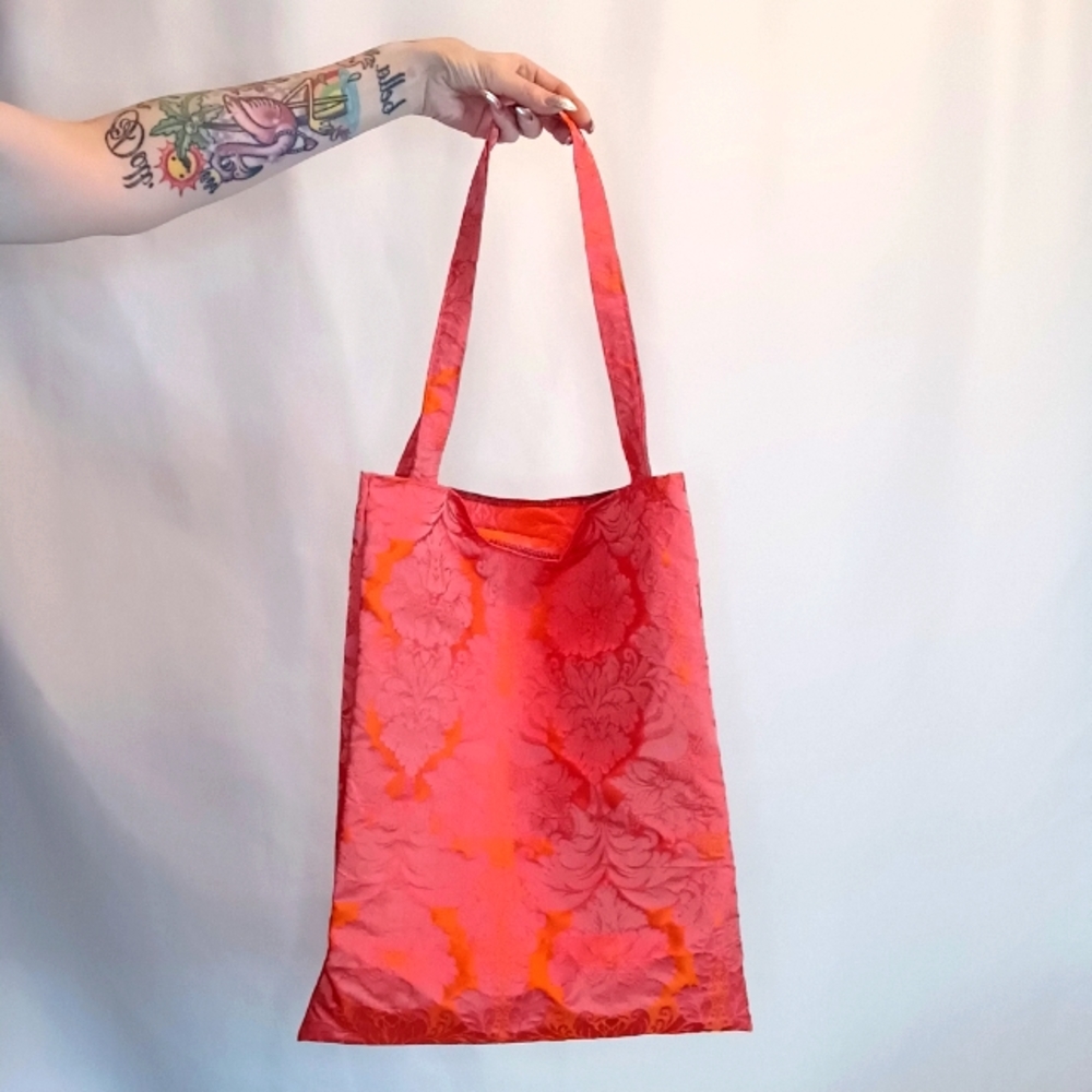 Orange & Soft Pink Demask Tote Bag.
